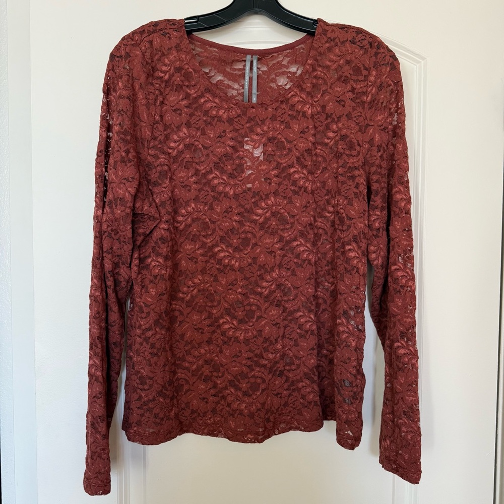 🆕Anthropologie Long-Sleeve Lace Crew-Neck Top